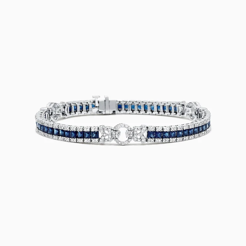 Ladies sandy coast bracelets -Royale Bleu 14K White Gold Sapphire and Diamond Bracelet, 7.66 TCW