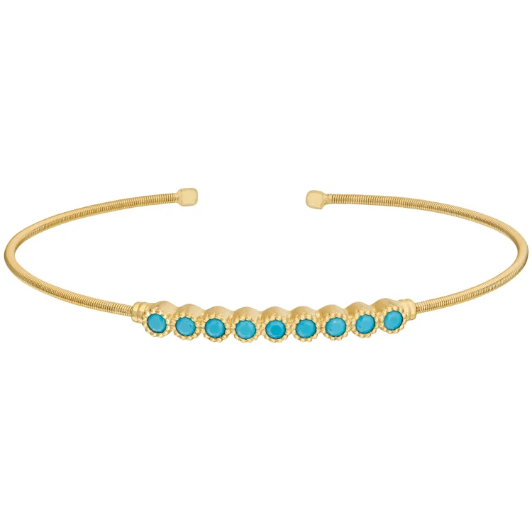 Ladies luminous crystal bracelets -Gold Finish Sterling Silver Cable Cuff Bracelet with Beaded Bezel Set Simulated Turquoise