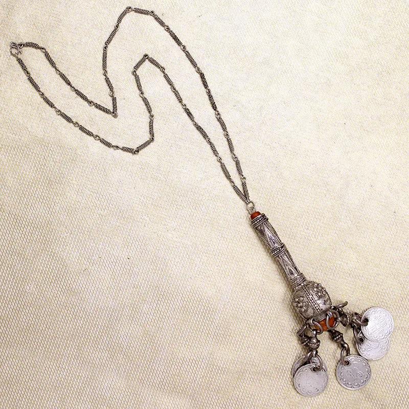 Soothing shine necklaces -Silver Tribal Necklace with Copal and Coins