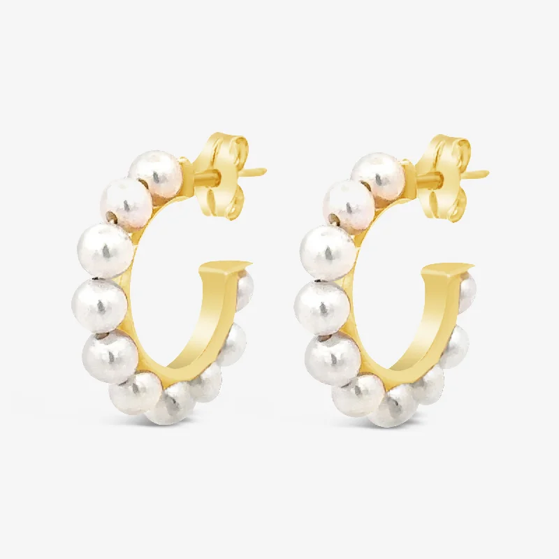 Ladies Earrings with Grey Pollucite-Mini Pearl Hoop Earrings