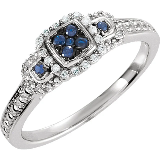 Ladies Rings with Yellow Herderite-Sterling Silver Blue Sapphire & .06 CTW Diamond Multi Stone Halo Ring