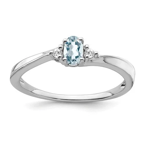 Ladies Rings with Green Grandidierite-14k White Gold Oval 5x3mm Genuine Aquamarine And Diamond Ring