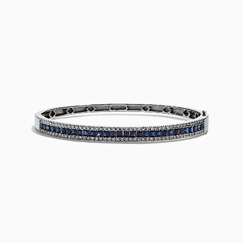 Ladies motherly love bracelets -Royale Bleu 14K White Gold Natural Blue Sapphire & Diamond Bangle, 3.60 TCW