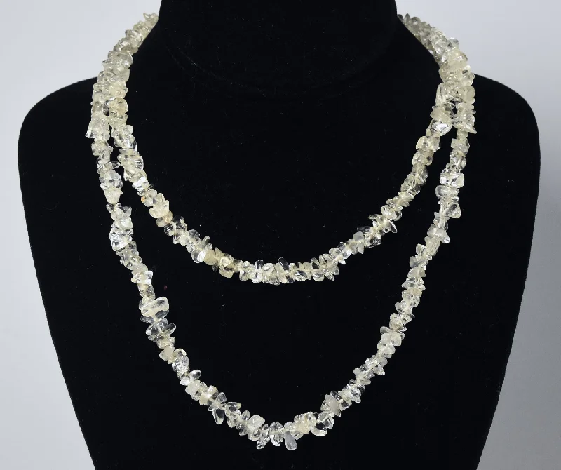 Airy titanium necklaces -Single Strand Quartz Chip Bead Necklace - 36 inches