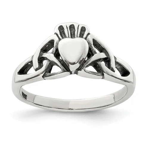 Ladies Rings for Design Glow-Sterling Silver Antiqued Celtic Knot Claddagh Ring