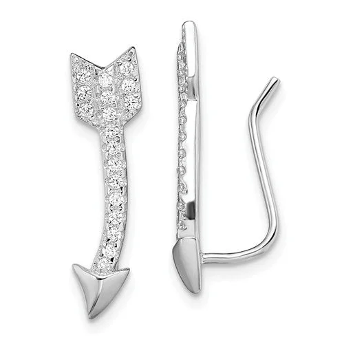 Ladies Earrings with Bronze Enstatite-Sterling Silver CZ Arrow Ear Climber Earrings