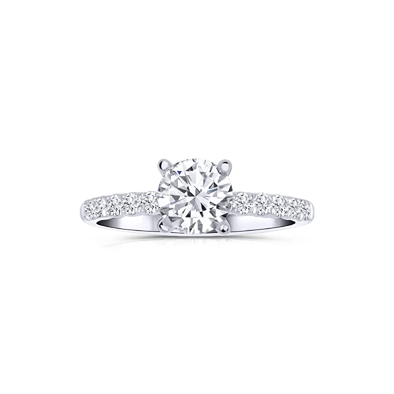 Ladies Engagement Rings Vintage Shine-14K White Gold Round 1.02 Carat Diamond Engagement Ring with 0.45ctw Diamonds Accents