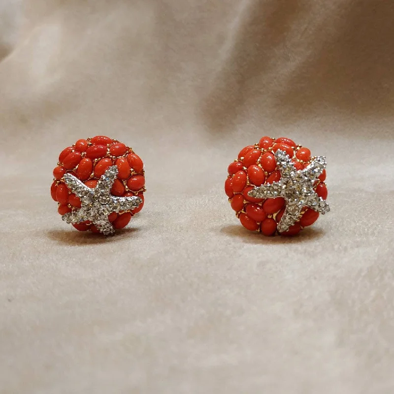 Ladies Earrings with Crescent Glow-KJL Coral Starfish Clip on Earrings by Kenneth Jay Lane