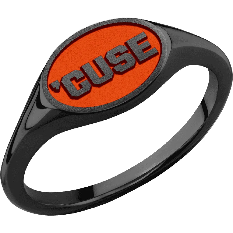 Ladies Rings with Nebula Shine-Syracuse University Custom Collegiate Black Zirconium Signet Ring