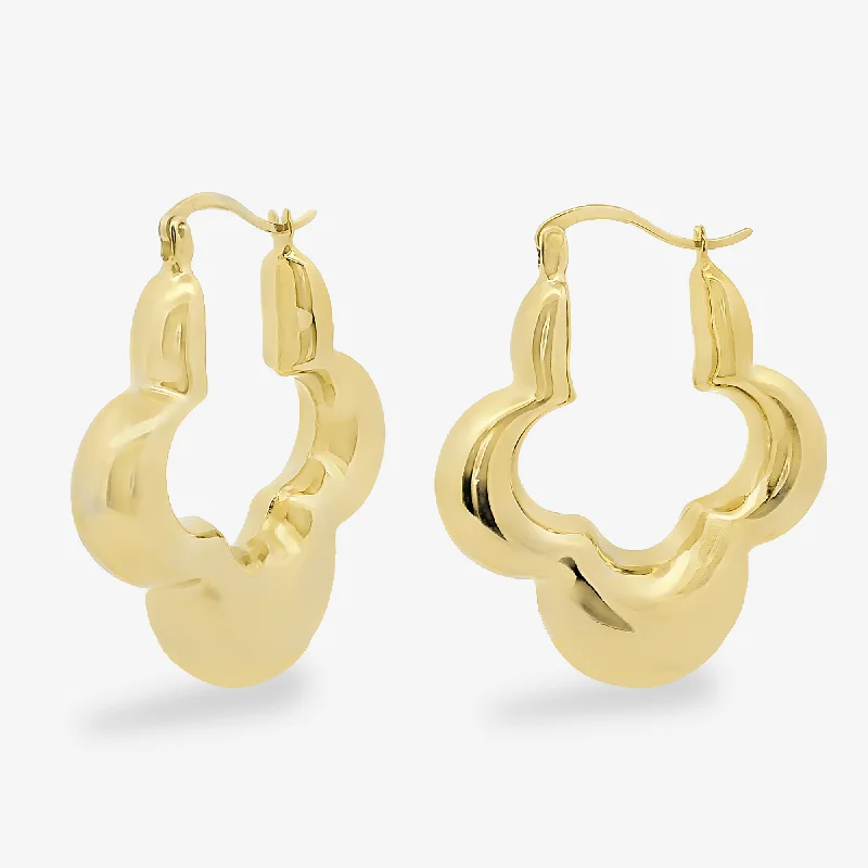 Ladies Earrings with Custom Spark-Gold Puffy Clover Hoop Earrings