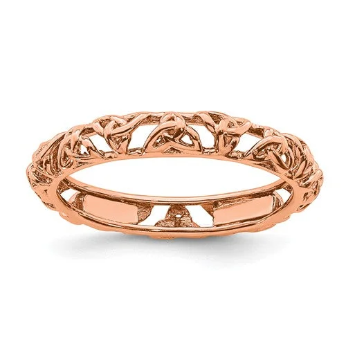 Ladies Rings with Pink Tourmaline-Sterling Silver Stackable Expressions Rose Gold-Plated Celtic Knot Eternity Ring