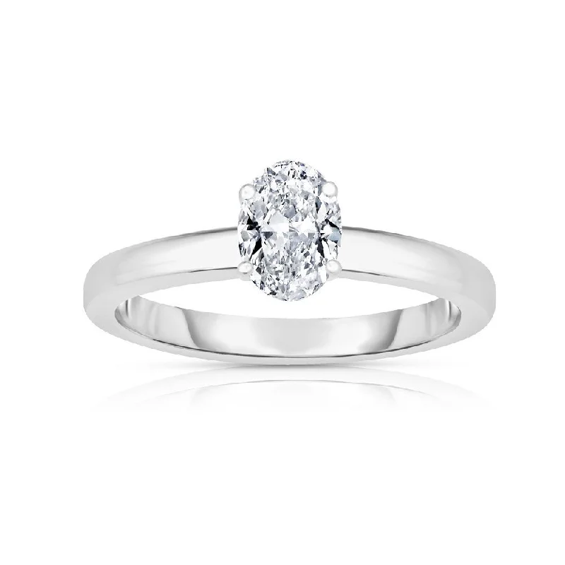 Ladies Engagement Rings Delicate Shine-14K WHITE GOLD OVAL DIAMOND ENGAGEMENT RING WITH 0.61 CARAT TOTAL WEIGHT IJ COLOR SI2 CLARITY