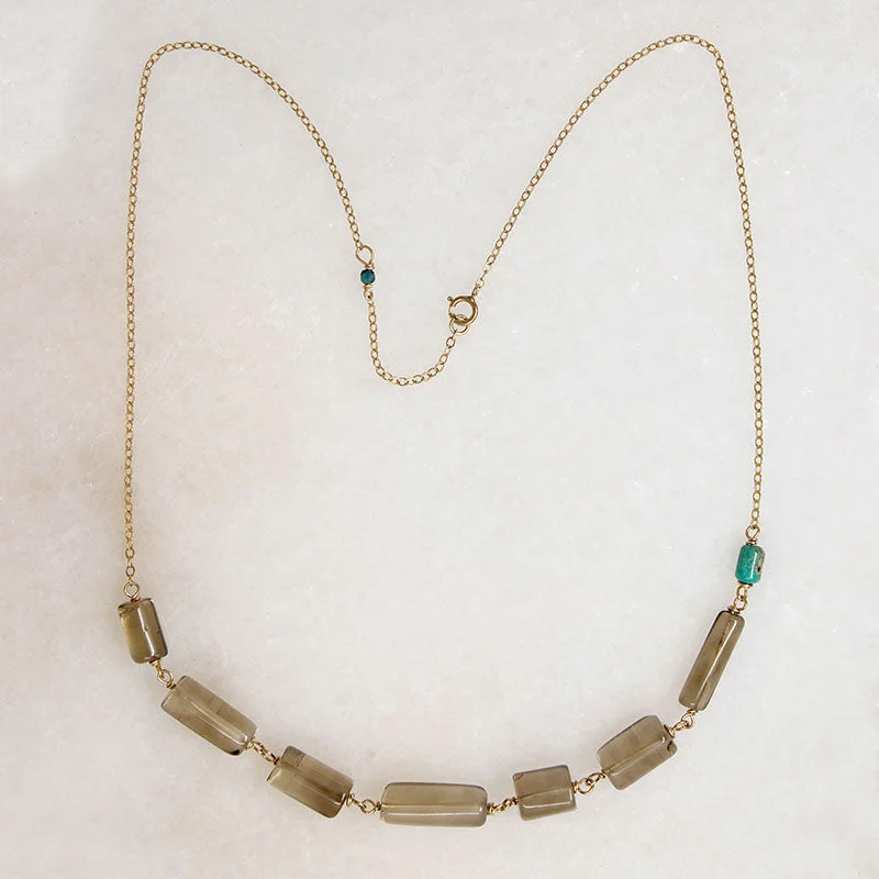 Soft whisper necklaces -Subtle Smoky Quartz & Turquoise Necklace by Brin