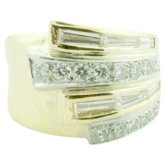 Ladies Rings with Lotus Glow-Asymmetrical Diamond Yellow Gold Ring, Circa 1960's