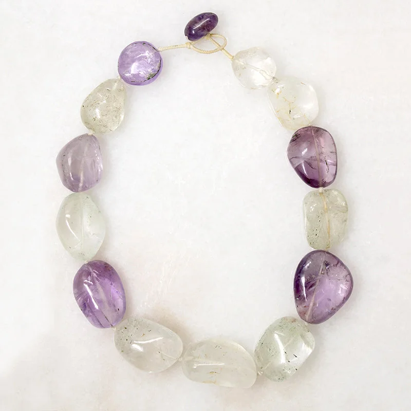 Loving sentiment necklaces -Chunky Amethyst & Rock Crystal Bead Necklace