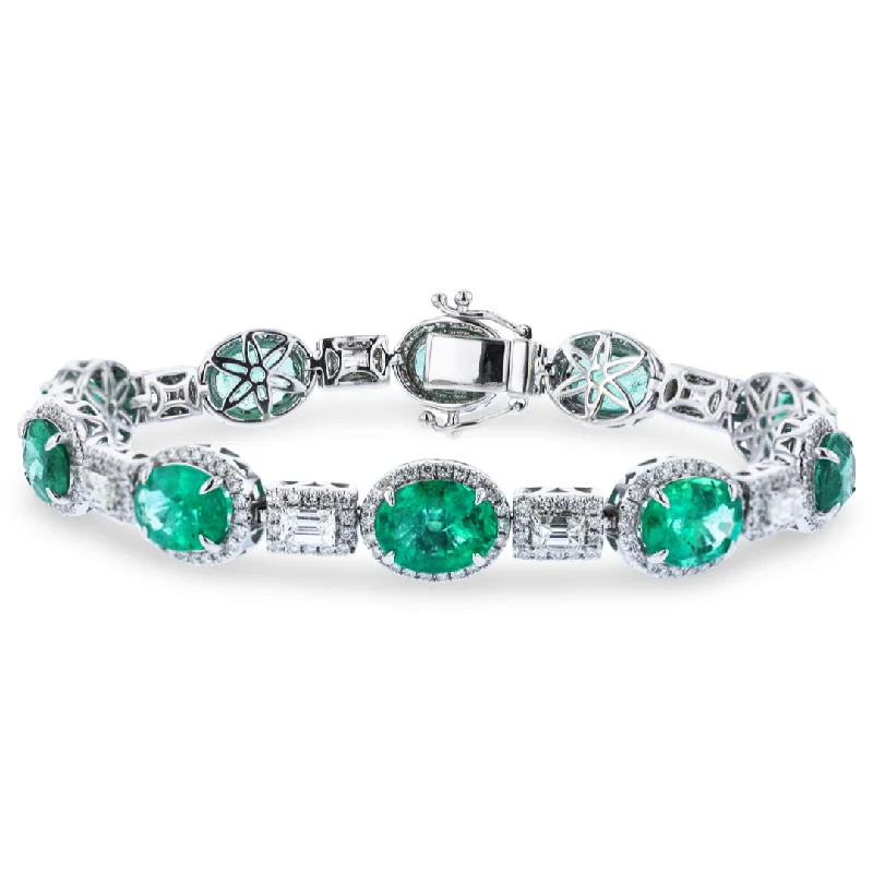 Ladies cosmic vision bracelets -JULEVE 18KT WHITE GOLD 16.00 CT EMERALD & 4.00CTW DIAMOND HALO BRACELET