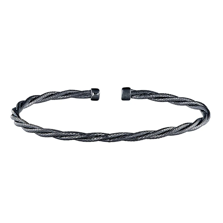 Ladies ancestral tribal bracelets -Black Rhodium Finish Sterling Silver Twisted Cable Cuff Bracelet