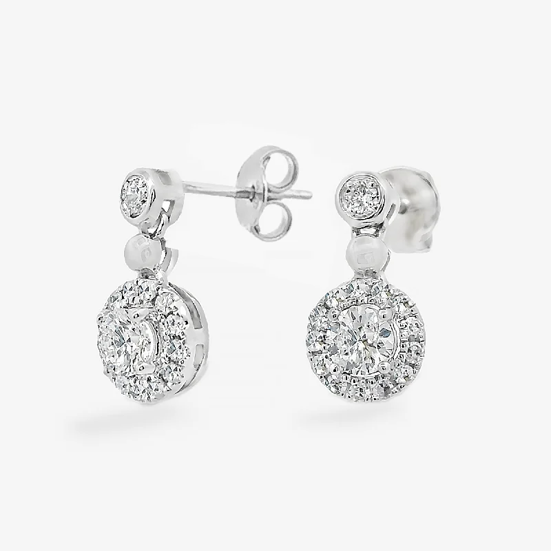 Ladies Earrings with Wave Shine-Platinum Halo Diamond Dangle Earrings