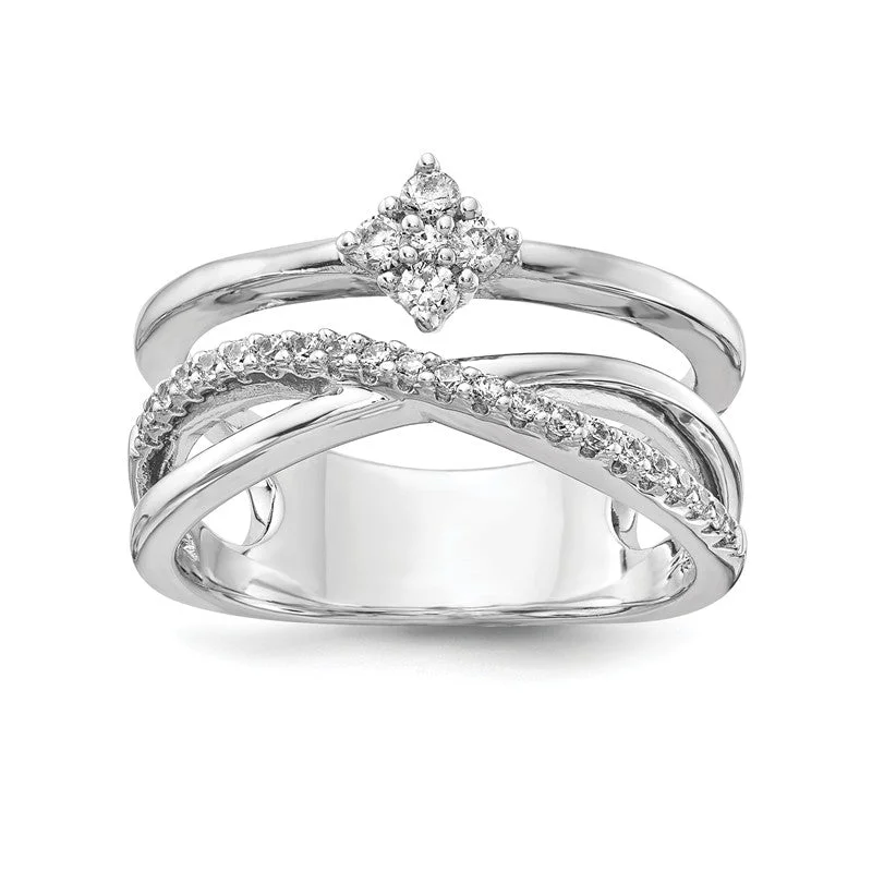 Ladies Rings for Youth Glow-Sterling Silver CZ Triple Band Ring