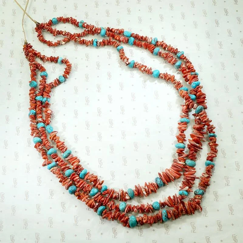 Holiday cheer necklaces -Brilliant Triple-Strand Red & Turquoise Bead Necklace