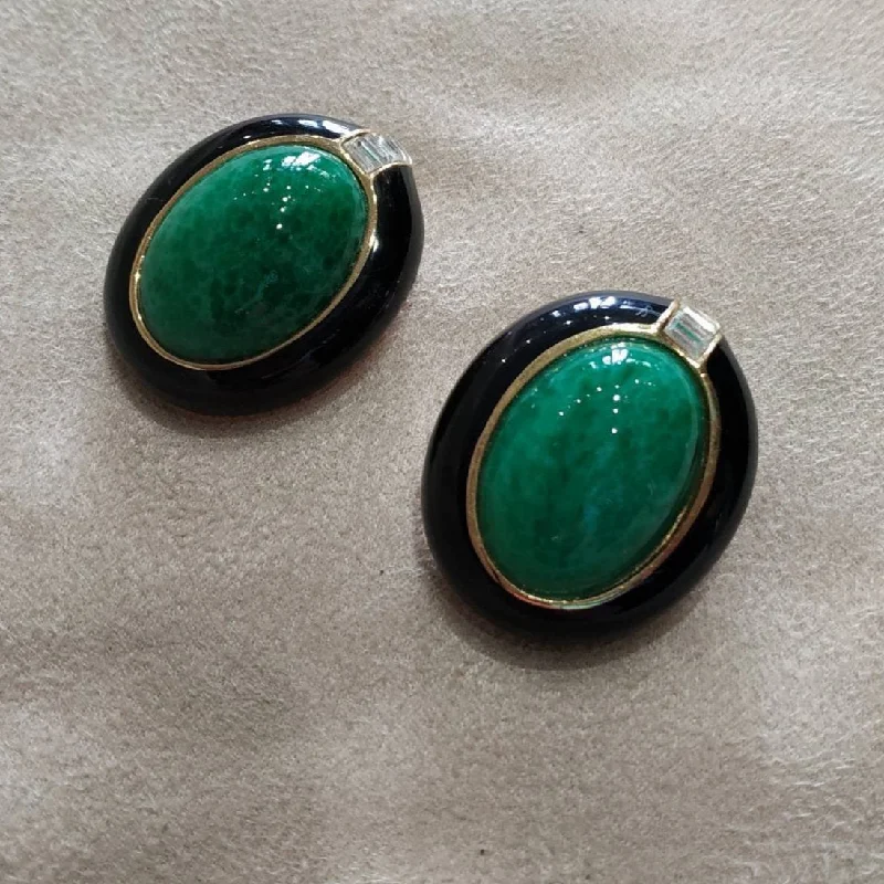 Ladies Earrings for Doctor Shine-Ciner Vintage Earrings Green / black  Clip On