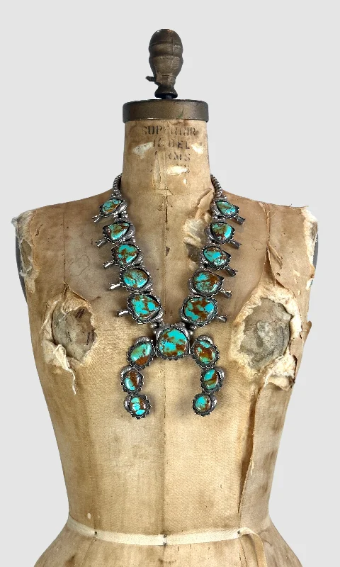 Faithful shine necklaces -SQUASH BLOSSOM Large Royston Turquoise & Silver Necklace