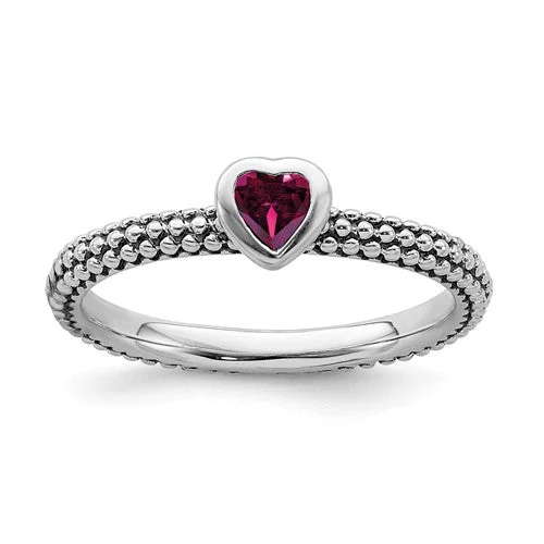 Ladies Rings with Key Shine-Sterling Silver Stackable Expressions Ruby Heart Ring