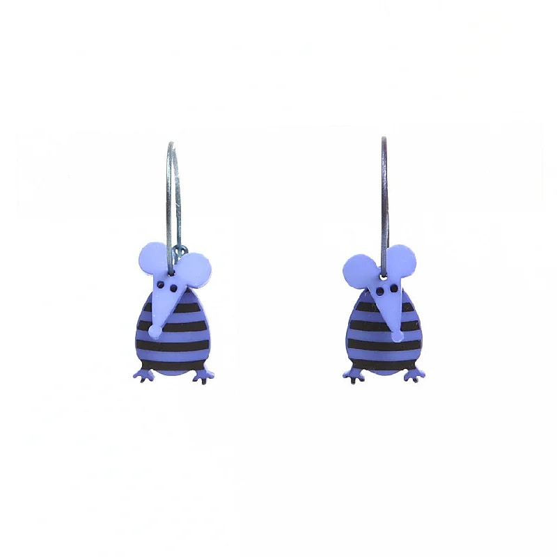 Ladies Earrings with Blush Rhodochrosite-Lene Lundberg K-Form Blue/Black Stripey Mouse Earrings