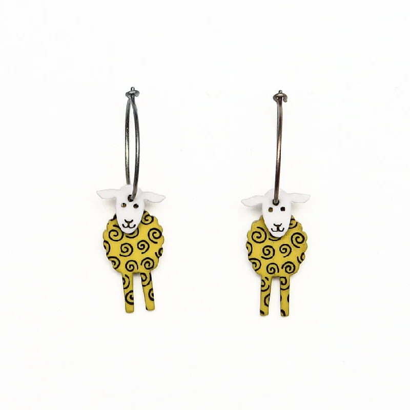 Ladies Earrings with Round Glow-Lene Lundberg K-Form Chartreuse Sheep/Grey Head Earrings