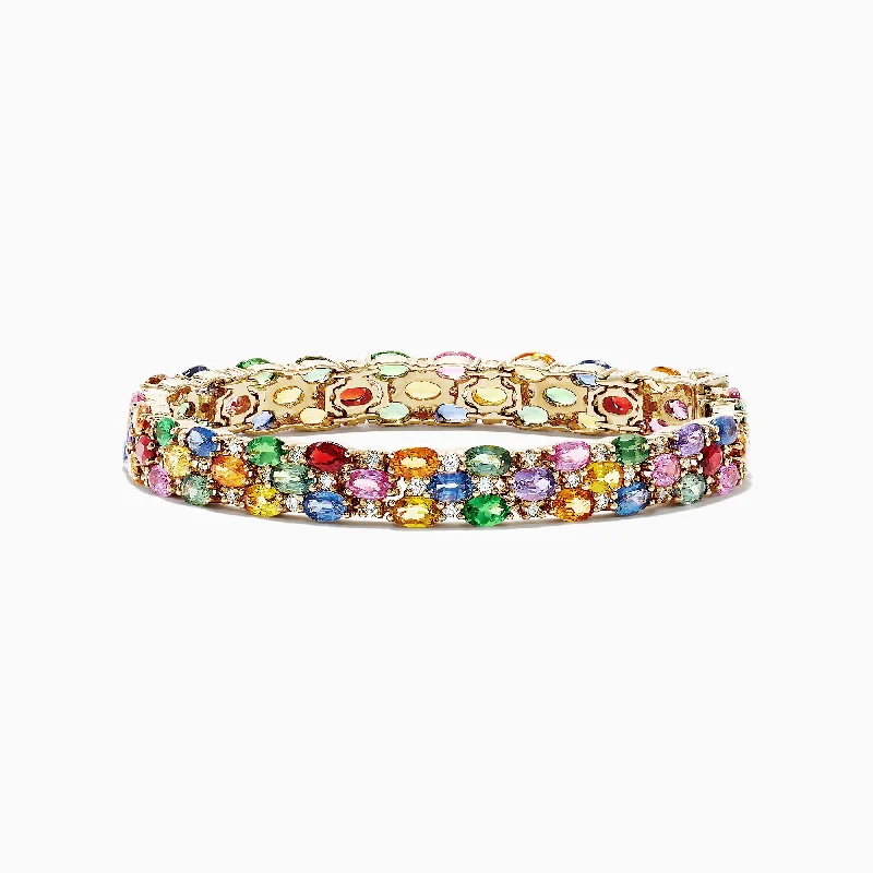 Ladies glamorous party bracelets -Watercolors 14K Gold Multi Sapphire & Diamond Bracelet, 24.54 TCW