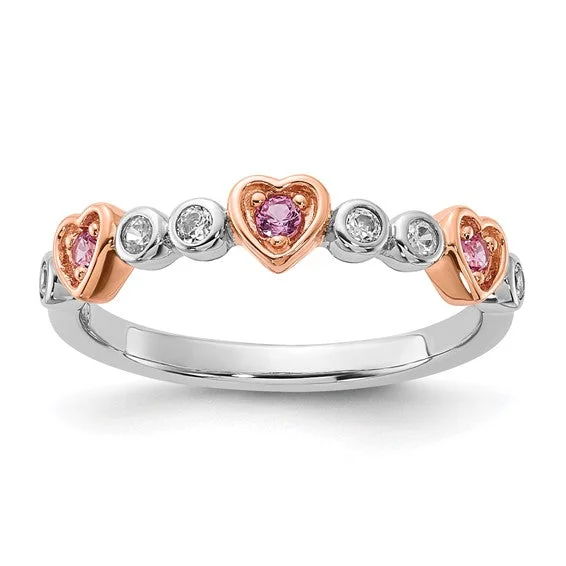 Ladies Rings for Daily Shine-Sterling Silver Rose Gold Plated Gemstone Triple Heart Rings