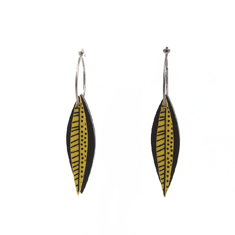 Ladies Earrings with Star Glow-Lene Lundberg K-Form Mustard and Black Leaf Earrings