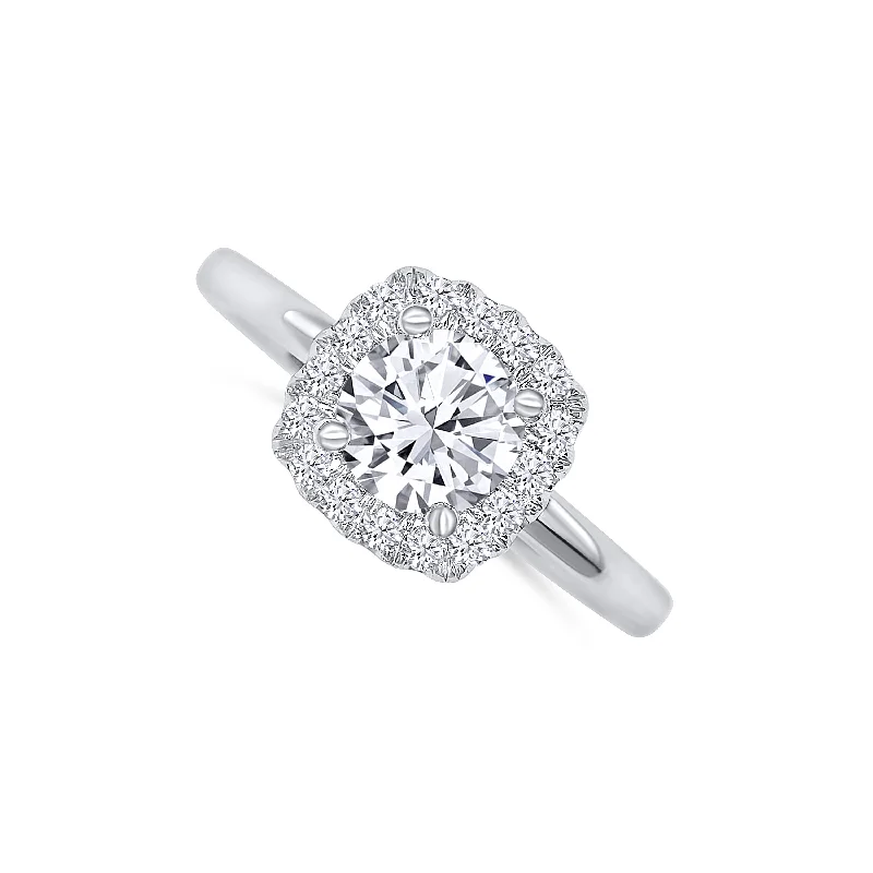 Ladies Engagement Rings Cushion Spark-14K White Gold Round 1.08 Carat Diamond 0.23 Carat Diamond Halo Engagement Ring