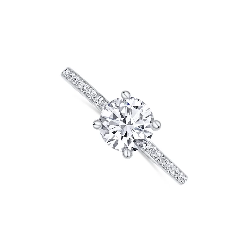 Ladies Engagement Rings Princess Spark-14K White Gold Round 1.08 Carat Diamond Engagement Ring 0.14 Carat Side Diamonds