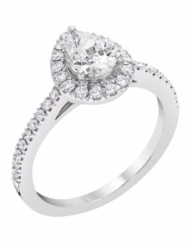 Ladies Engagement Rings with Colemanite Spark-14k White Gold Pear Halo Semi-Mount Engagement Ring