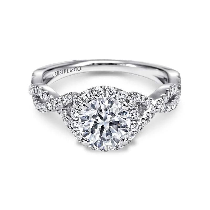 Ladies Engagement Rings Delicate Shine-Gabriel & Co. Marissa - 14K White Gold Round Halo Diamond Engagement Ring