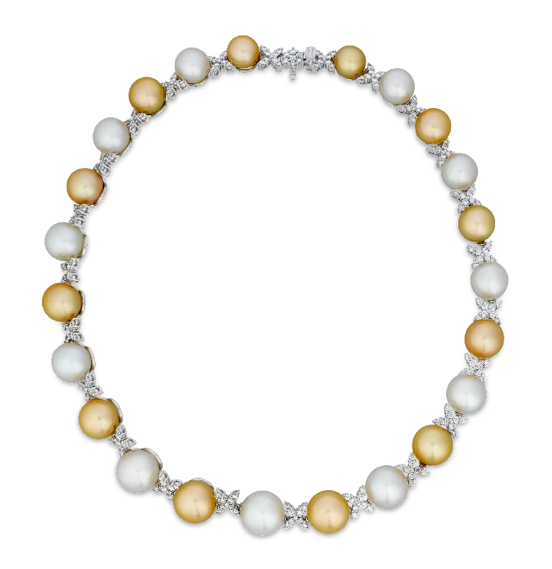 Peaceful jade necklaces -White and Gold South Sea Pearl and Diamond Necklace