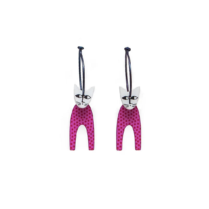 Ladies Earrings with Cyan Euclase-Lene Lundberg K-Form Pink Spotted Stylised Cat Earrings