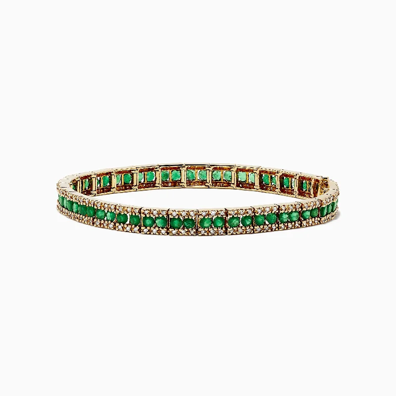 Ladies round glow bracelets -Gemma Yellow Gold Emerald & Diamond Bracelet, 5.62 TCW