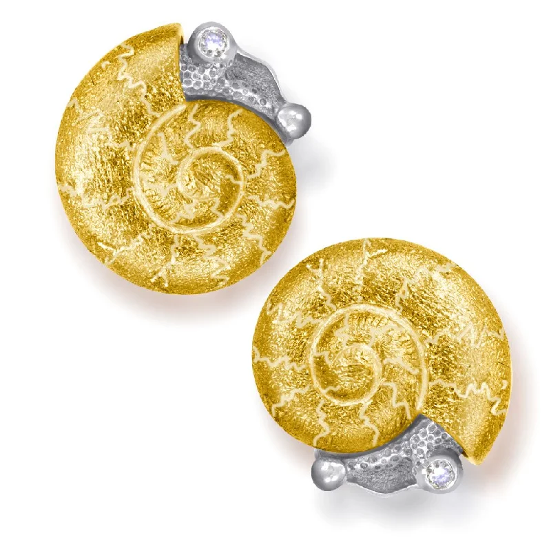 Ladies Earrings with Sunny Citrine-Gold Baby Snail Earrings with White Diamonds