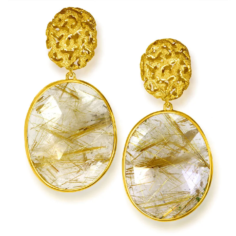 Ladies Earrings for Niece Spark-Gold Moneta Drop Earrings with Rutilated Quartz