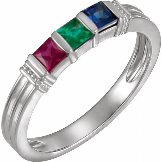 Ladies Rings Geometric Spark-Square Channel Set Intricate Side Family Birthstone Ring