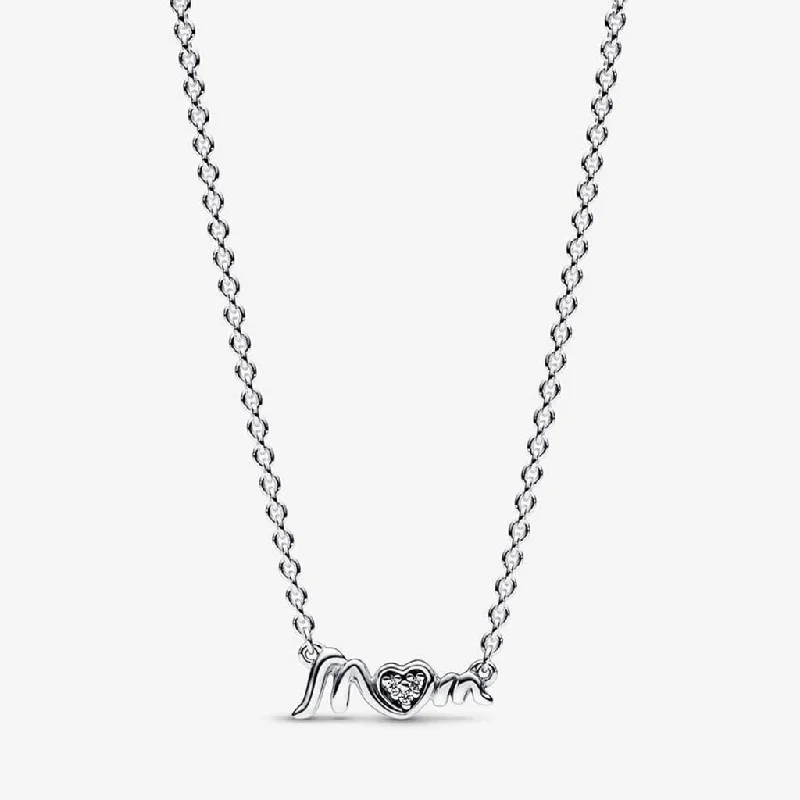 Light touch necklaces -PANDORA : Mom Pavé Collier Necklace in Sterling Silver