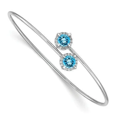 Ladies heirloom treasure bracelets -14KT WHITE GOLD 1 & 1/5 CARAT BLUE TOPAZ & DIAMOND FLEXIBLE BANGLE