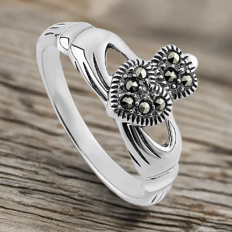 Ladies Rings with Silver Spark-Silver Marcasite Claddagh Ring