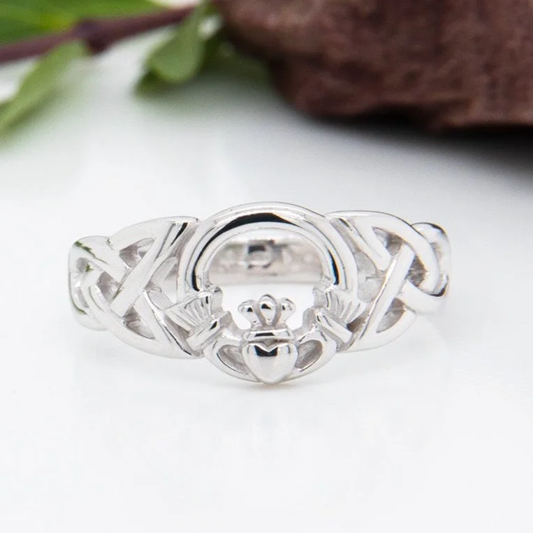 Ladies Rings with Custom Shine-Sterling Silver Celtic Claddagh Ring