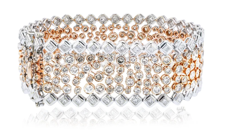 Ladies woven craft bracelets -JULEVE 18KT WHITE & ROSE GOLD 17.80CTW DIAMOND WIDE-BEZEL BRACELET