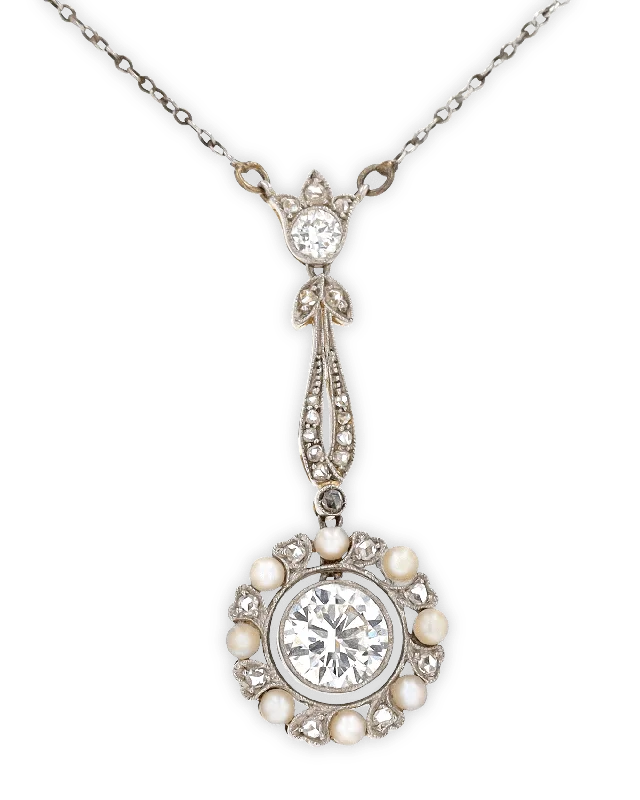 Country grace necklaces -Edwardian Pearl and Diamond Necklace, 1.00 carat