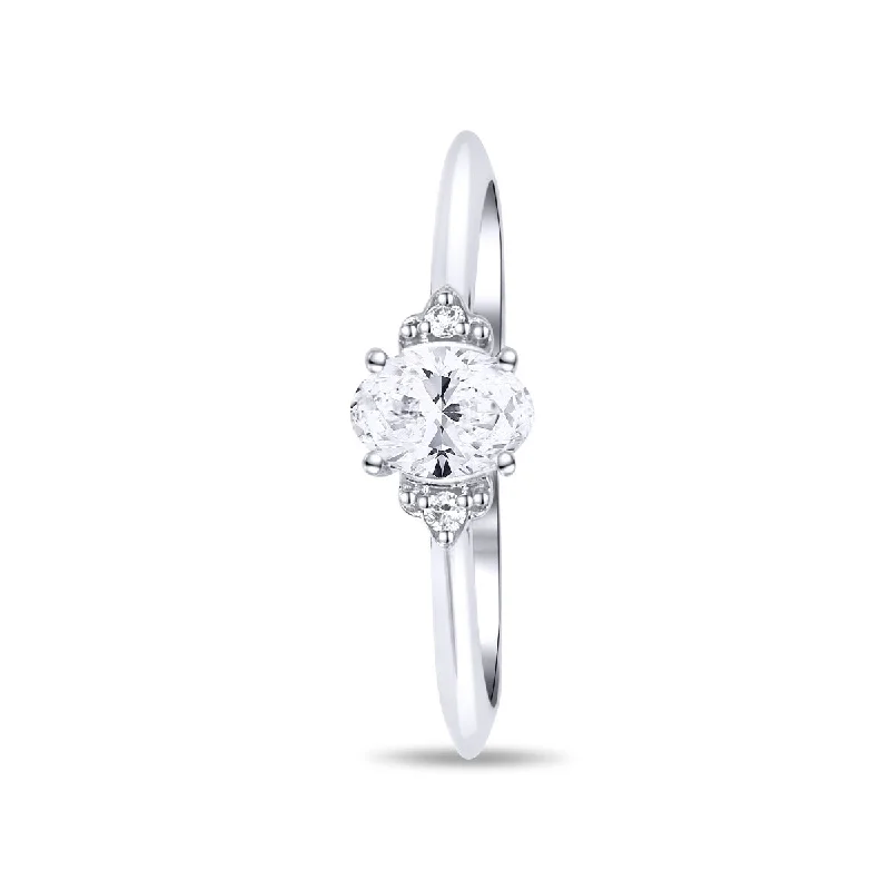 Ladies Engagement Rings Bloom Spark-14K White Gold Oval 0.49 Carat Diamond Engagement Ring