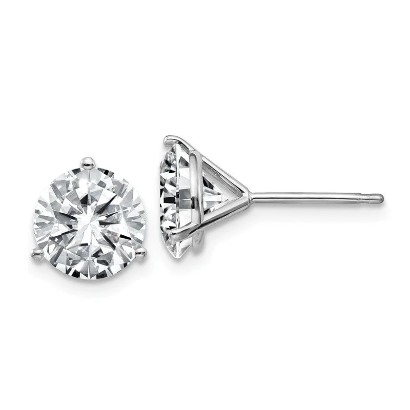 Ladies Earrings with Triangle Spark-14k White Gold 3.50ct. 8mm Round Moissanite 3-Prong Post Earrings